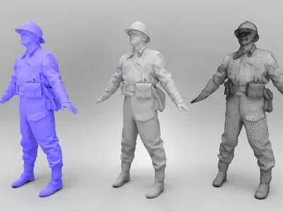 French infantryman ready for animation 360 Low-poly 3D model