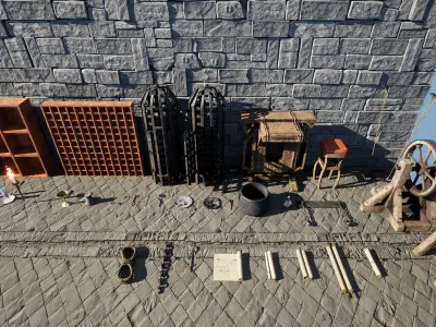Medieval Engineer Props  35 Props Low-poly 3D model