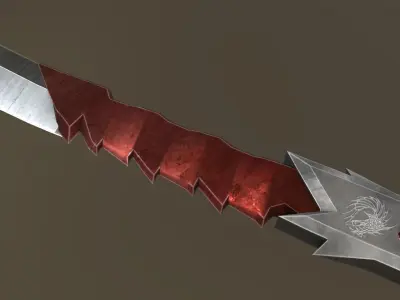 Stylized dragon Wakizashi and Katana with sheath Low-poly 3D model