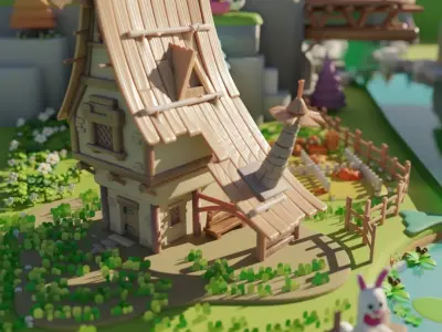 Animal village Buildings  Environment  Assets made in Blender 3D Low-poly 3D model