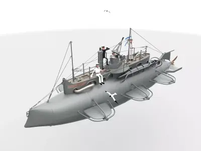 Submarine with sailors 3D model