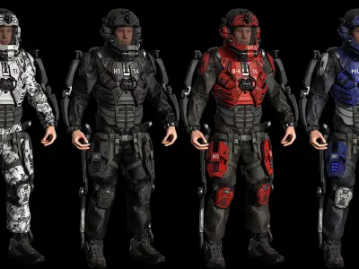 MODULAR SCI FI SOLDIER Vol 2 Game ready character Low-poly 3D model