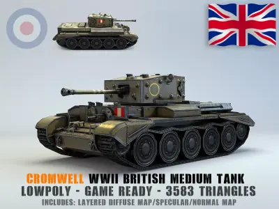 Low Poly Cromwell medium tank Low-poly 3D model