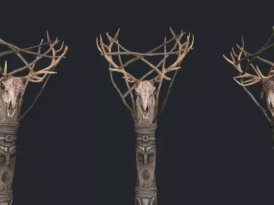 Totem wood Skull 4k Low-poly 3D model