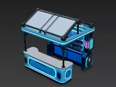 Cyberpunk Market Stall Bundle Low-poly 3D model