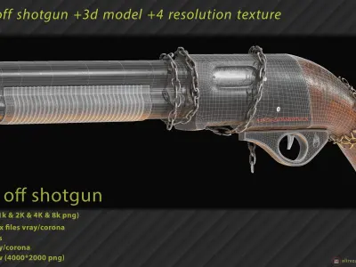 Sawed Off Shotgun With four textures resolutions Low-poly 3D model