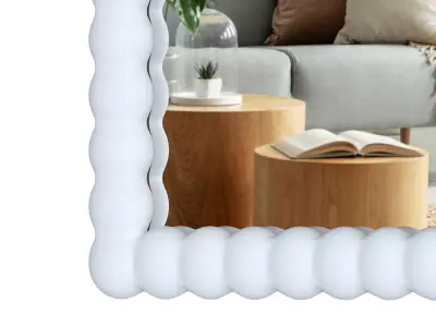 Large White Rectangle Wall Mirror with Beaded Frame Decor Free 3D model