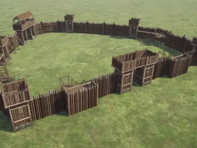 Wooden Palisade Defenses Pack - 19 pieces Low-poly 3D model