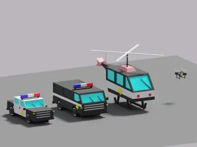 Police Vehicles Car Van Helicopter Drone 3D model