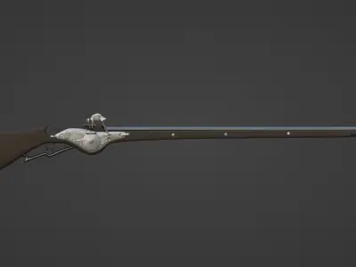 1550 Wheel Lock Long Rifle Low-poly 3D model
