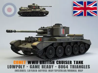Low Poly A34 Comet Cruiser Tank Low-poly 3D model
