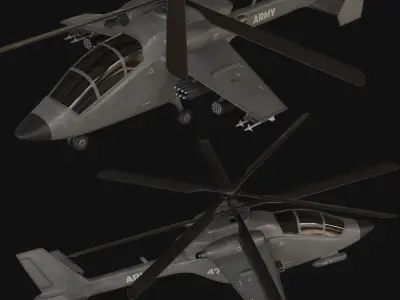 Attack helicopter grey paint dual rotor 3D model