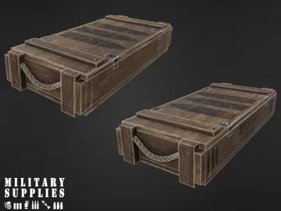 Military Supplies Pack - Wooden Ammo Boxes Low-poly 3D model