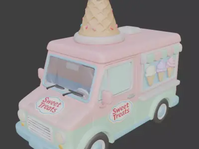 Stylized 3D Pastel Ice Cream Truck Model Low-poly 3D model