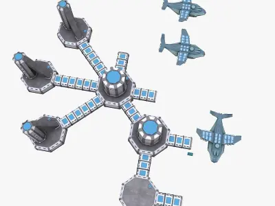 Space Factory and Cargo Spaceship Low-poly 3D model