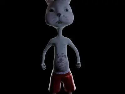 GangstaBunny bunny with tattoos and shorts Low-poly 3D model