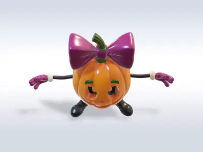Cheerful Pumpkin Girl halloween Character 3D model