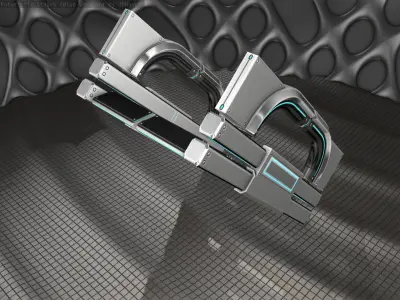 Sci-Fi Stairs - 3 - Silver Blue Neon Light Version Low-poly 3D model