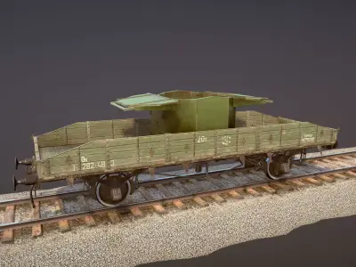 Armored Train SPU-BP railway anti-aircraft platform Low-poly 3D model
