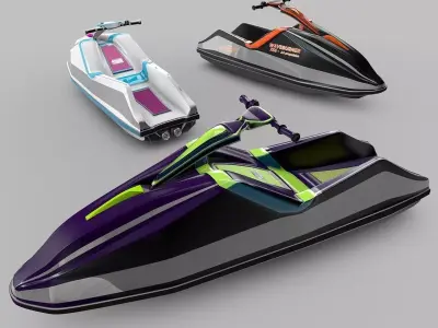 Jetski orange and speed boat 3D model
