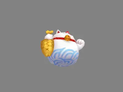 Cartoon lucky cat with fish Low-poly 3D model