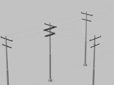 Utility Pole - Metal Mast with Double Crossarms 3D model