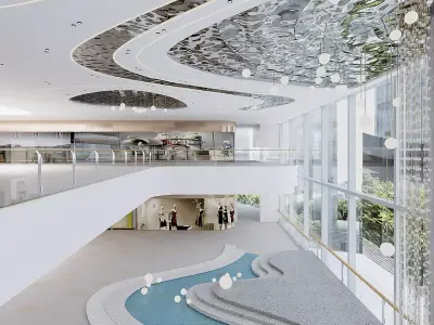 Futuristic Commercial Atrium Modern Shopping Mall Interior 3D model