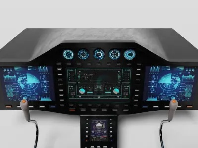 Aircraft cockpit control panel and chairs 3D model