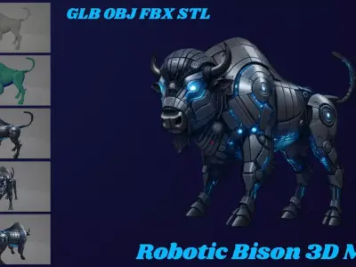 Robotic Bison - High Poly 3D model