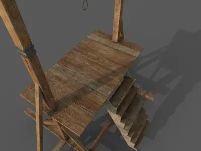 Gallows Low-poly 3D model wooden platform with ladder Low-poly 3D model