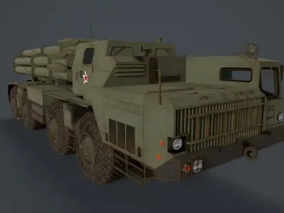 BM 30 Tornado-S and BM30 Smerch  9A52 Low-poly 3D model