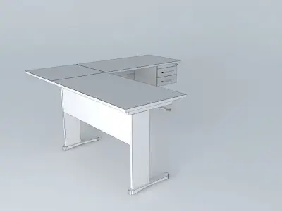 2 Office Desks with rail 90 Connection and Drawer Fixed Free 3D model