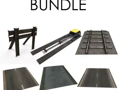 Seamless Roads and Railway Bundle Free low-poly 3D model