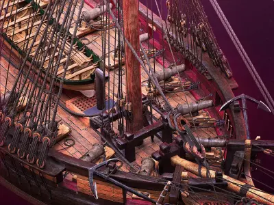 Brig Small sail ship Low-poly 3D model