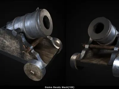Game-Ready Mortar cannon Low-poly 3D model