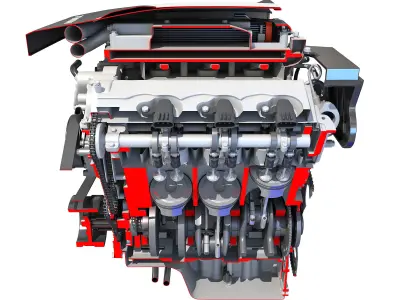 V6 Engine Interior and Cutaway 3D model