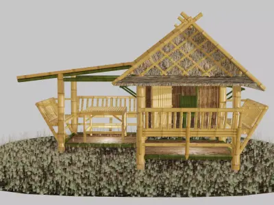 Thailand Bamboo hut style 3d model Free low-poly 3D model