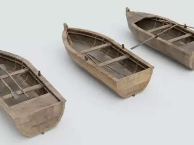 Game Ready Boats Pack - 3 Wooden Boats Low-poly 3D model