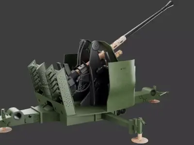 Bofors 40 mm Automatic Gun L-60 Low-poly 3D model 3D model