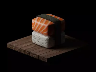 Sushi Model Low-Poly on wooden board Low-poly 3D model