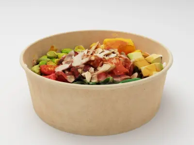 poke bowl lunch with tuna rice avocado mango seaweed algae 3D model