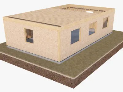 Timber Frame House Construction Site 3D model