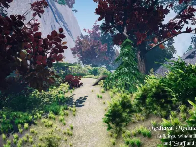 Medieval Modular City - Buildings Windmill and Environment Low-poly 3D model