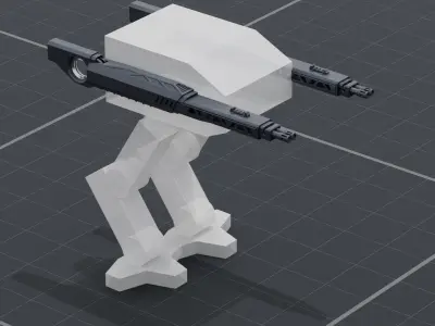 Twin barrel sci-fi auto cannon Low-poly 3D model