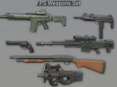 FPS Weapons Set Low-poly 3D model