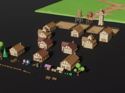 Low Poly Game Ready History Village Free low-poly 3D model