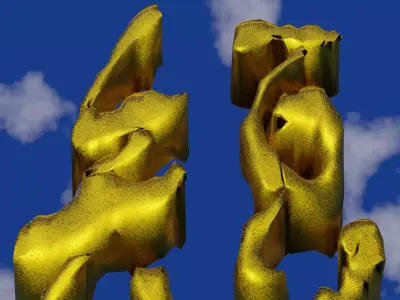 Golden Chinese text in damaged shape and rough surface Low-poly 3D model