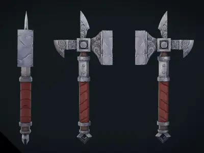 Stylized Fantasy War Hammer - Game Ready Hand Painted Weapon Low-poly 3D model
