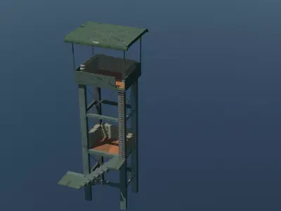 Military watch tower double floor 3d game-ready model 3D model