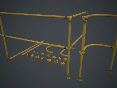 Modular Handrails PBR Game Ready Low-poly 3D model